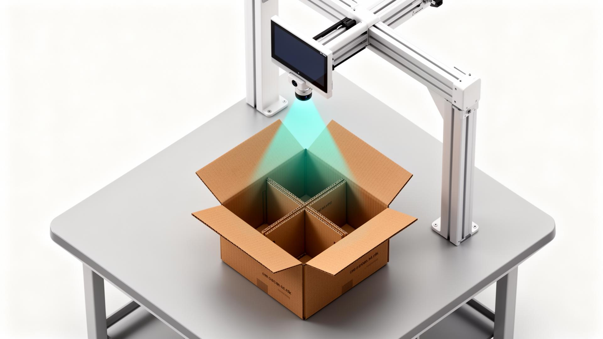 Pack Vision overhead gantry guiding part placement into a compartmentalized carton box